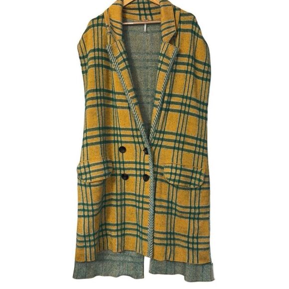 Free people plaid sleeveless peacoat sweater vest long medium new - Picture 4 of 11